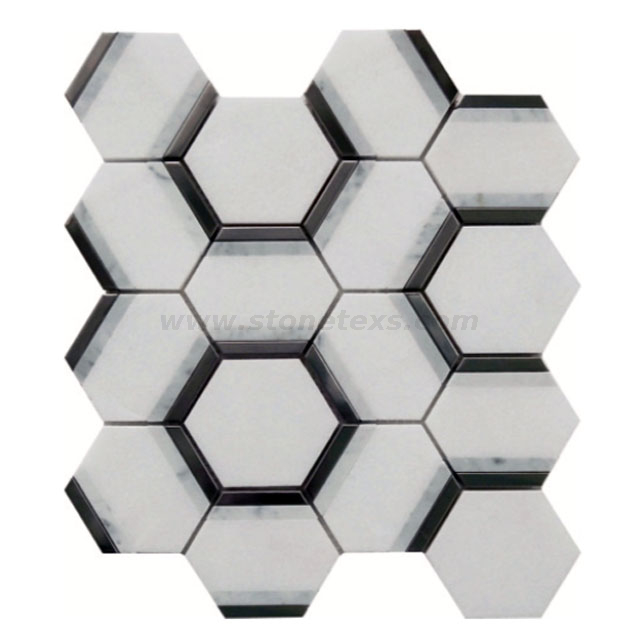 Thassos Carrara y mosaicos hexagonales de acero inoxidable