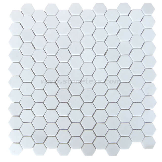 Azulejo mosaico de mármol hexagonal blanco Thassos